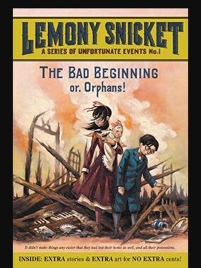 Lemony Snicket "The Bad Beginning" Book Cover - Yellow, Pink, Blue